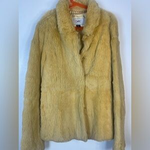 COTT Mustard Yellow Faux Fur Jacket | Y2K Statement Coat | Size S